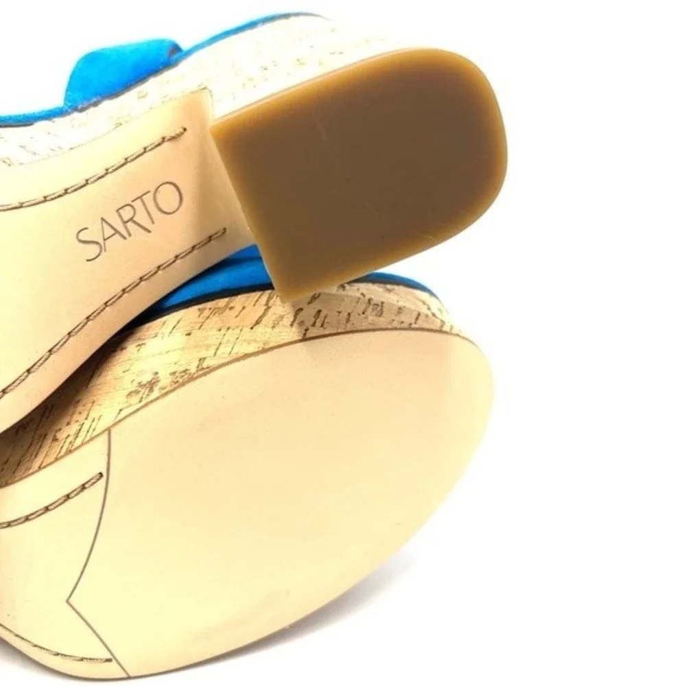Franco Sarto Womens Size 11 Blue Suede Leather Chunky Cork Platform Heels‎ Shoes